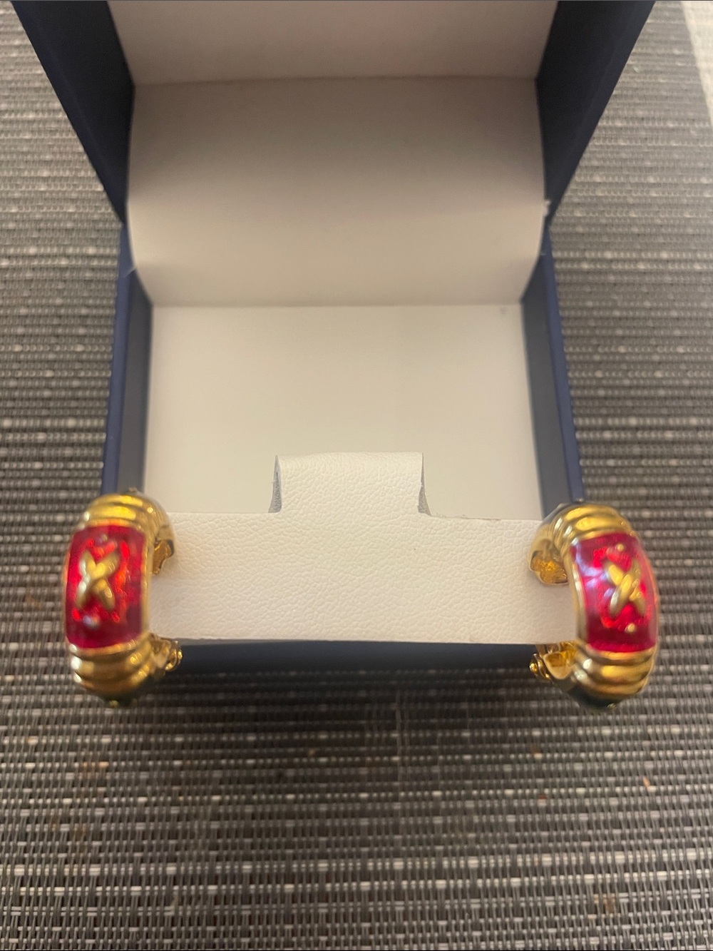 Joan Rivers Gold Hoop Earrings with Red, Blue and Green Enamel